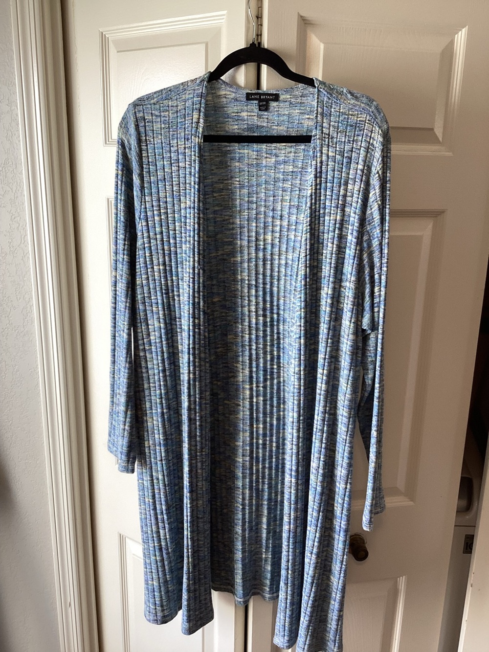 Lane Bryant Blue and Green Heathered Open Knit Cardigan
